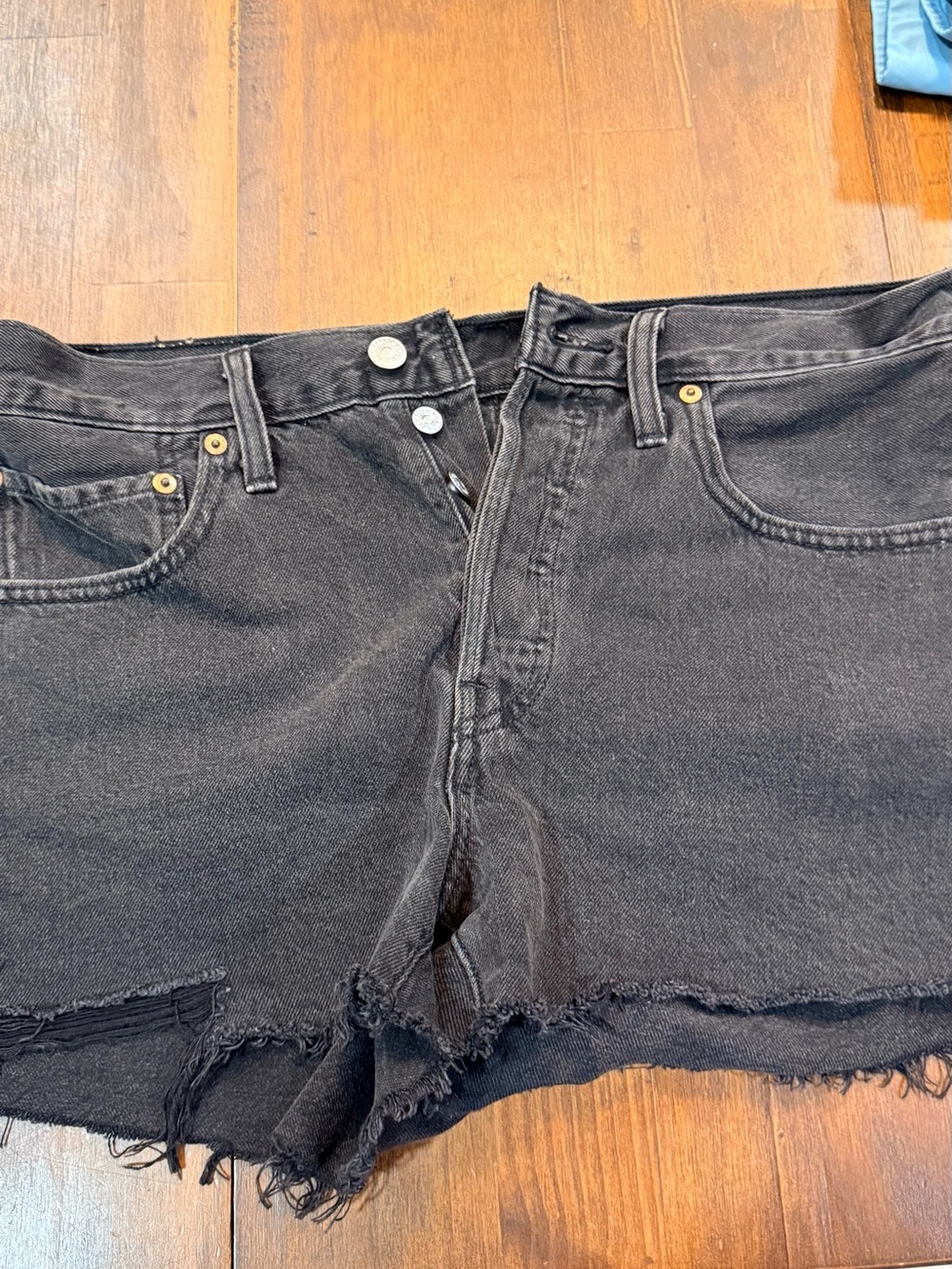 Levi's Black Frayed Hem Denim Shorts